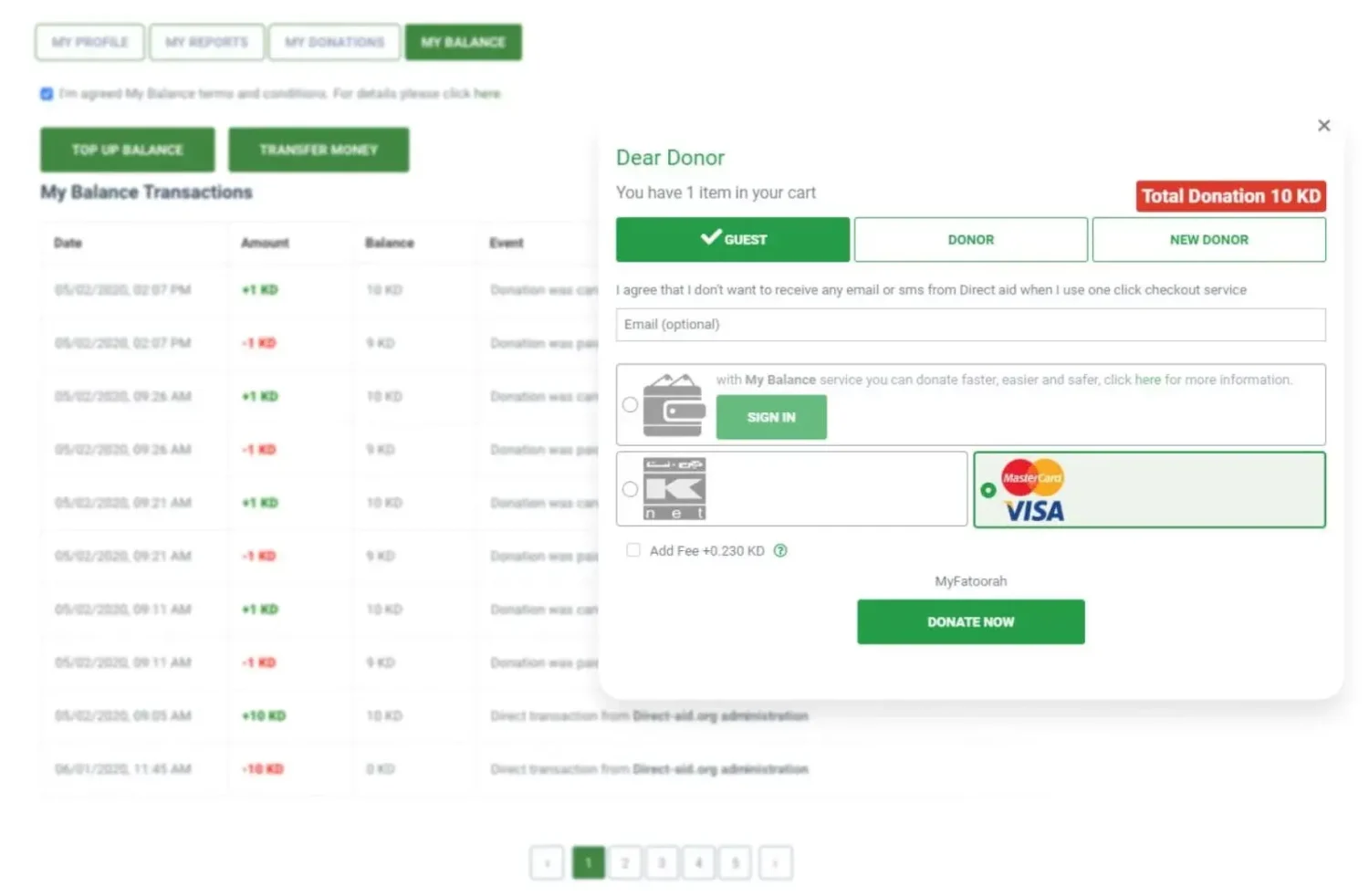 Account management and payment options at Direct Aid