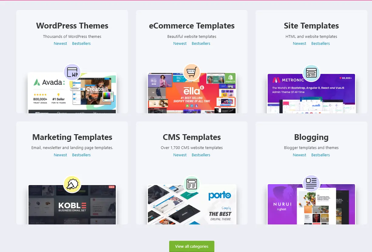 Some of Envato Market categories