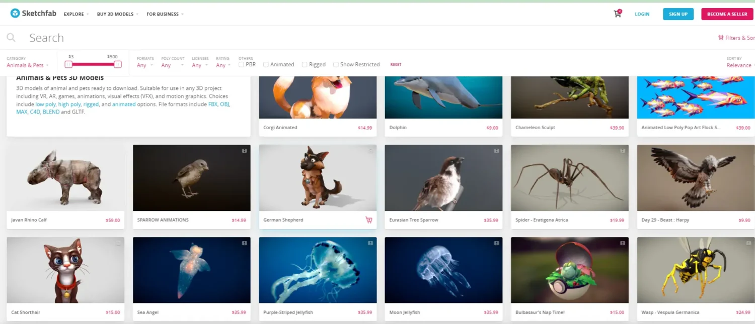 3D animal models on SketchFab