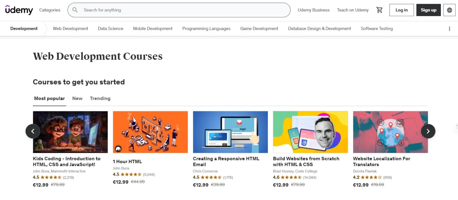 Udemy web development courses