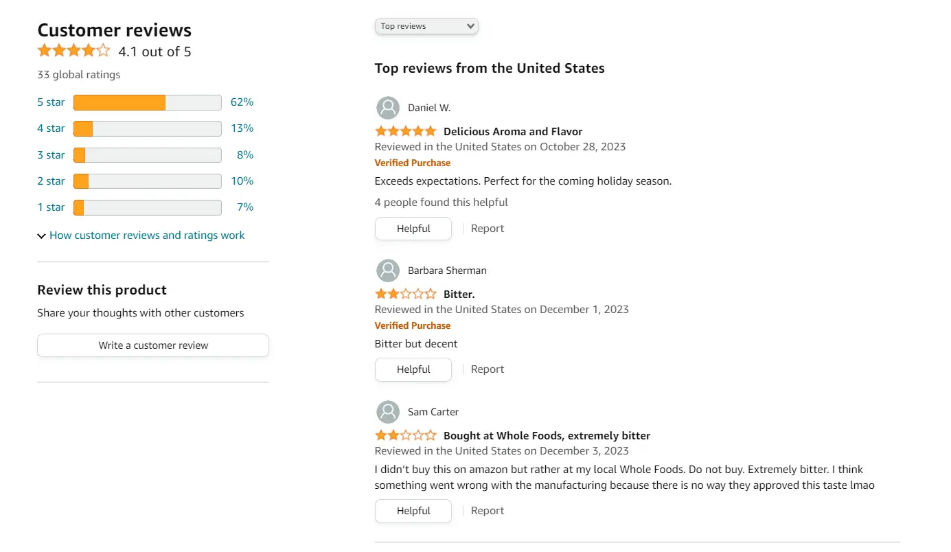 Detailed ratings and reviews on Amazon Fresh